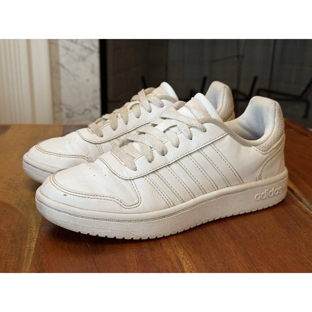 Adidas Womens Hoops 2.0 White Leather Lace Up Sneakers Shoes Size 5 US